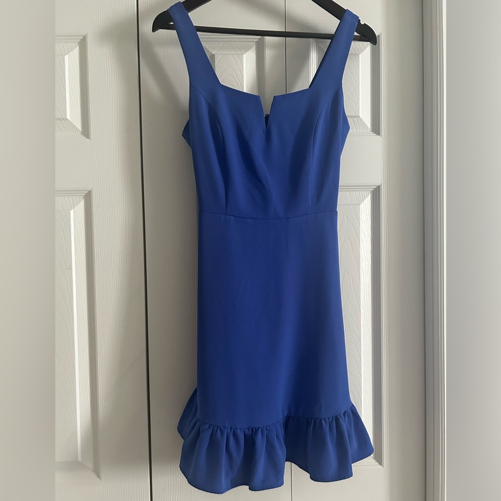 41 Hawthorn Blue Ruffled Scoop Neck Sheath Dress